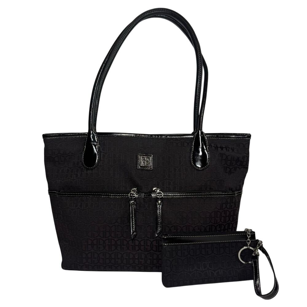 Giani Bernini Black Logo Tote Shoulder Bag with Matching Mini Wristlet Pouch